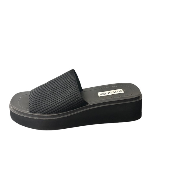 Steve Madden Black Bennet Platform Fabric Slides Sandals Size 9.5 - Picture 7 of 11